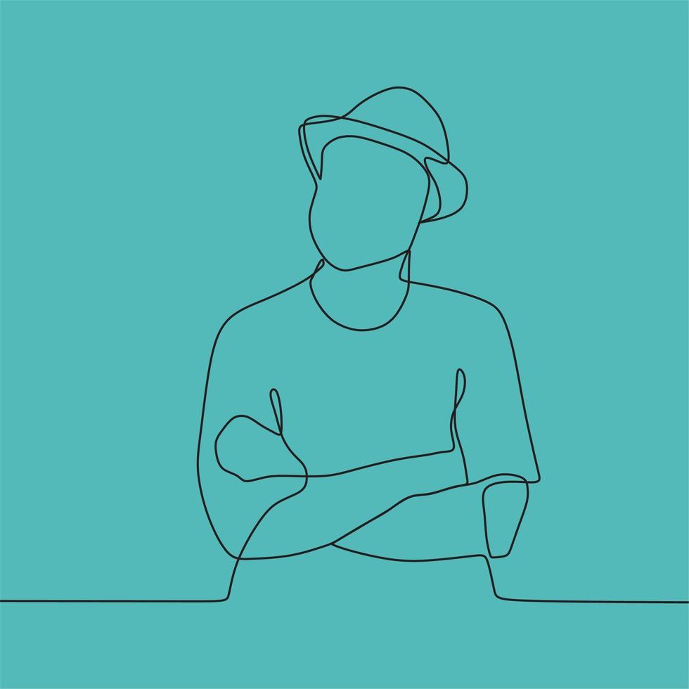 continuous line drawing people with hat vector