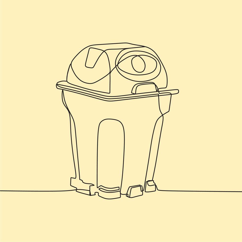 continuous line drawing on trash box vector