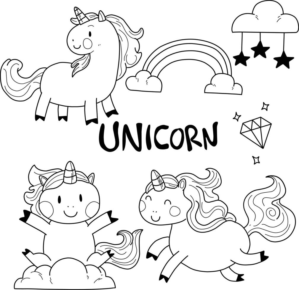 animals coloring book alphabet. Isolated on white background. Vector cartoon unicorn.