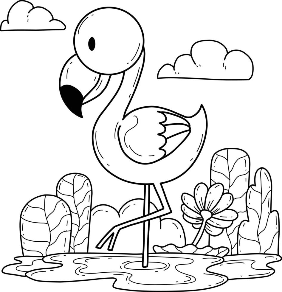 animals coloring book alphabet. Isolated on white background. Vector cartoon flamingo.