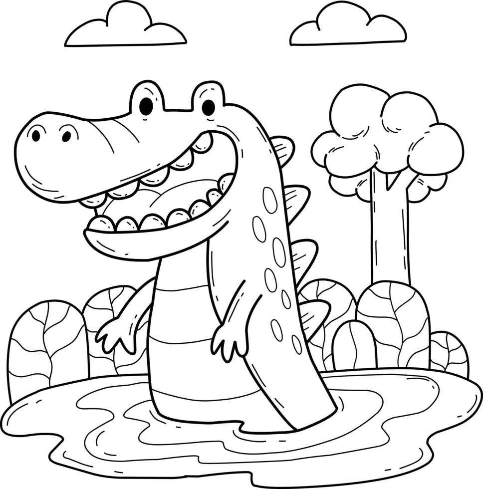 animals coloring book alphabet. Isolated on white background. Vector cartoon crocodile.