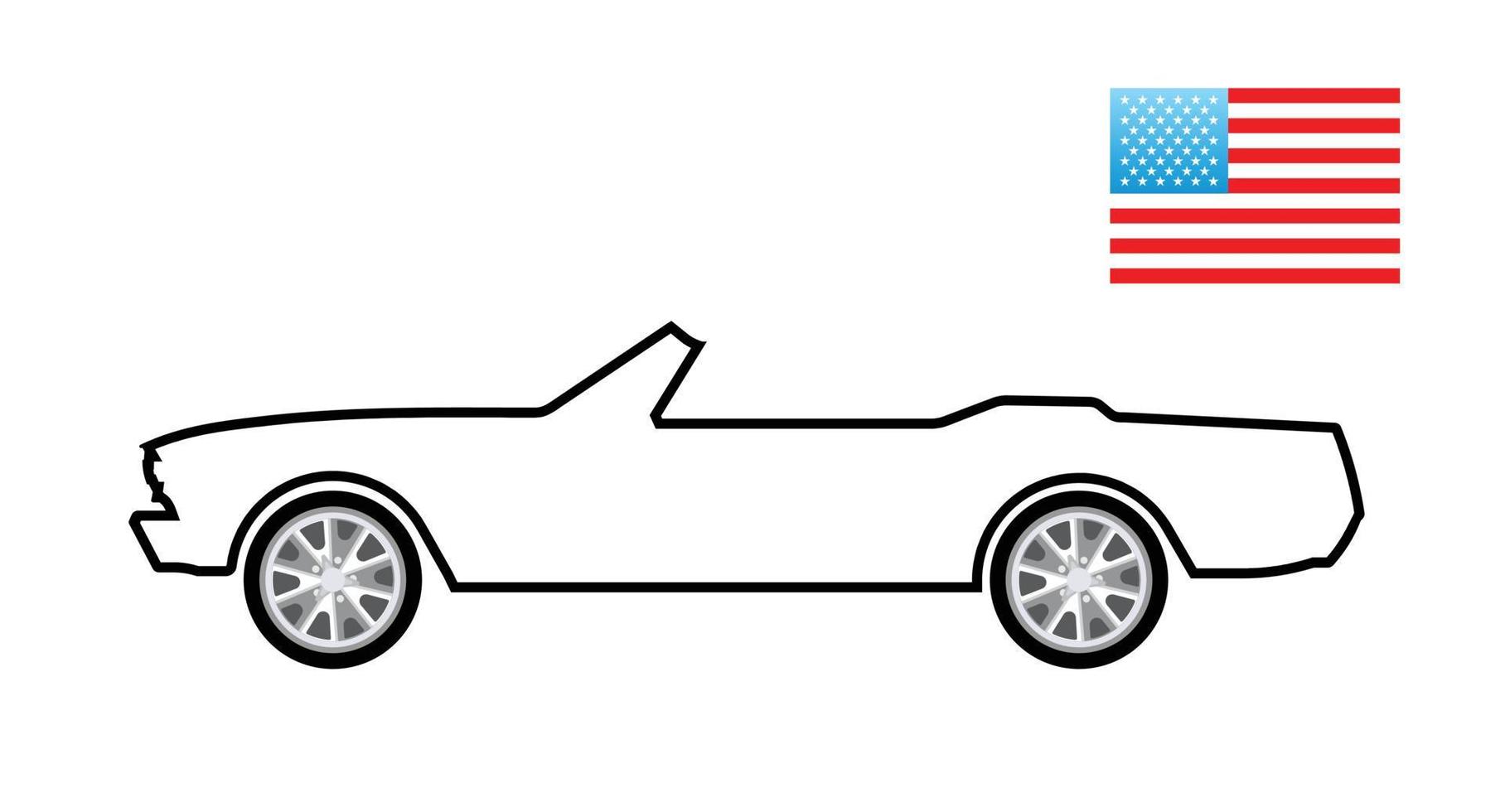 silueta de un viejo convertible con bandera de estados unidos vector