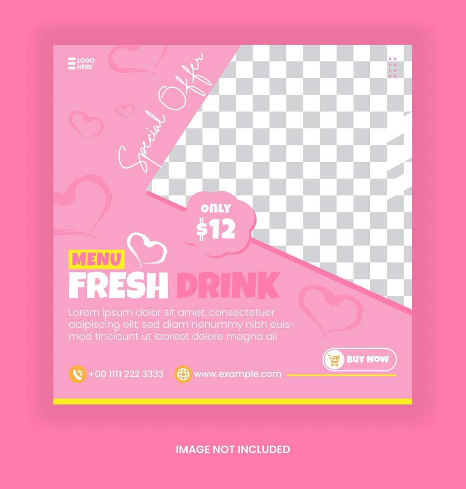 fresh drink template for  social media post advertising banner with pink gradient color vector