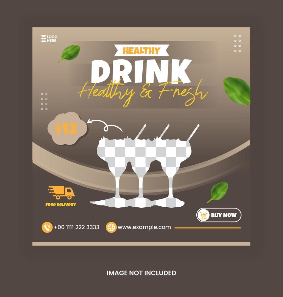 fresh drink template for  social media post advertising banner with chocolate solid color and leaf ornament vector