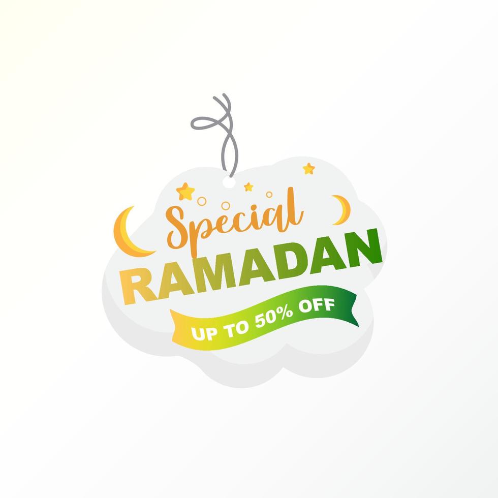 Ramadan Sale Label Badge Banner Template with Cloud and Moon Style vector