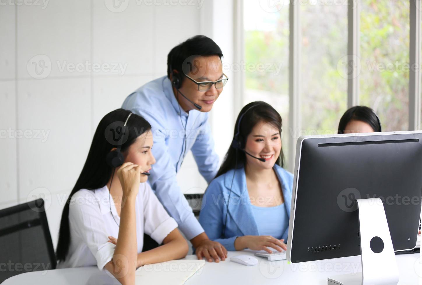 Service Team Concept. Operator or Contact Center Sale in Office, Information People Call Center, Quality Professional Team Sales Support Office. Environment Workplace Representative Company. photo