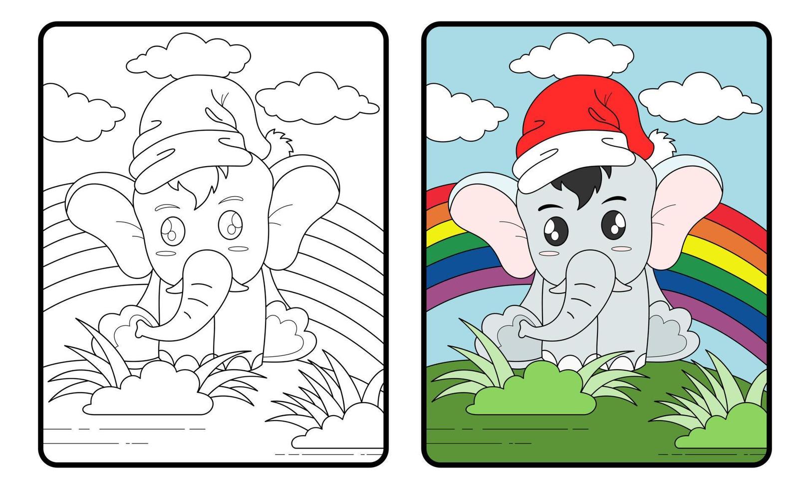 Elephant coloring book or page, vector illustration.