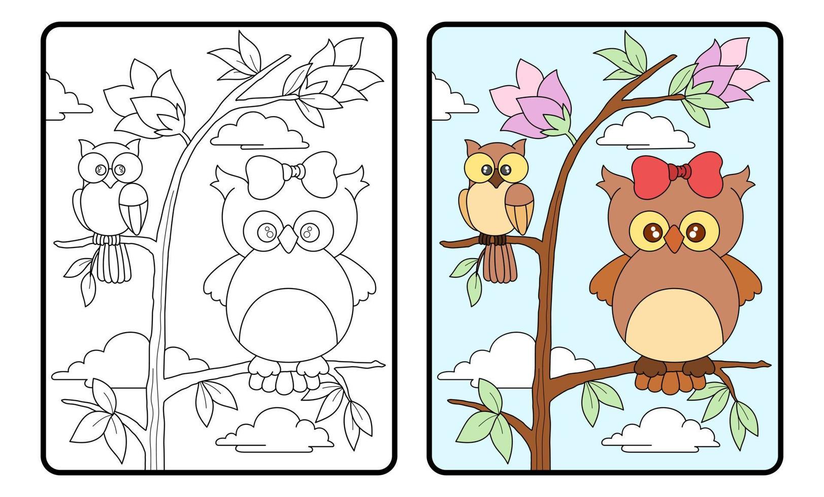 Owl coloring book or page, vector illustration.