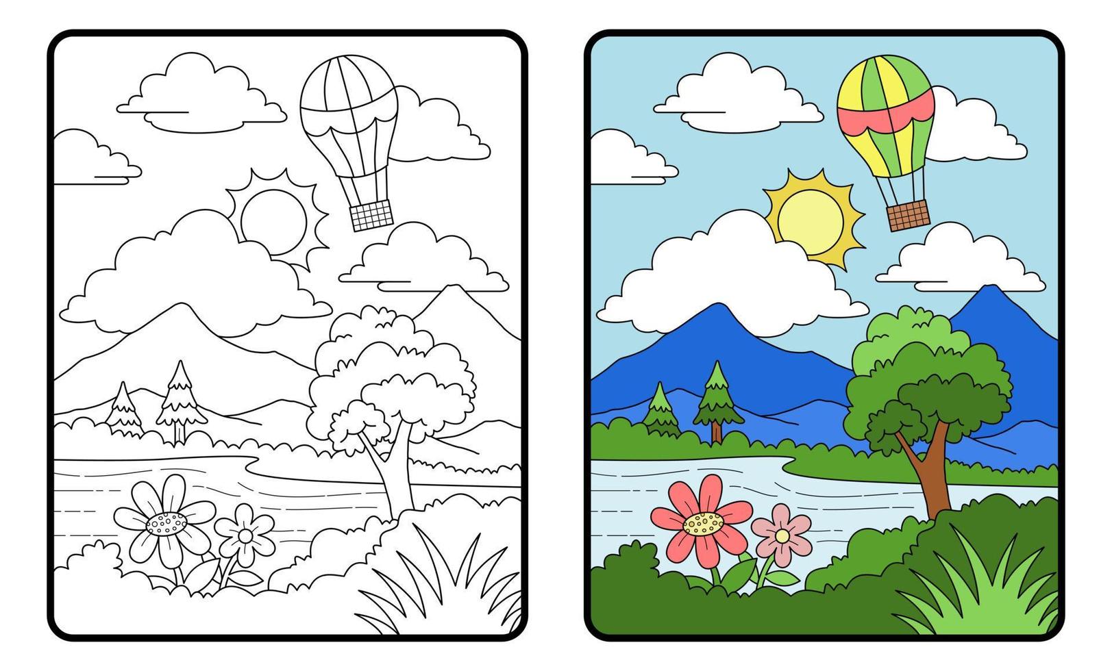 Mountain View coloring book or page, education for children vector