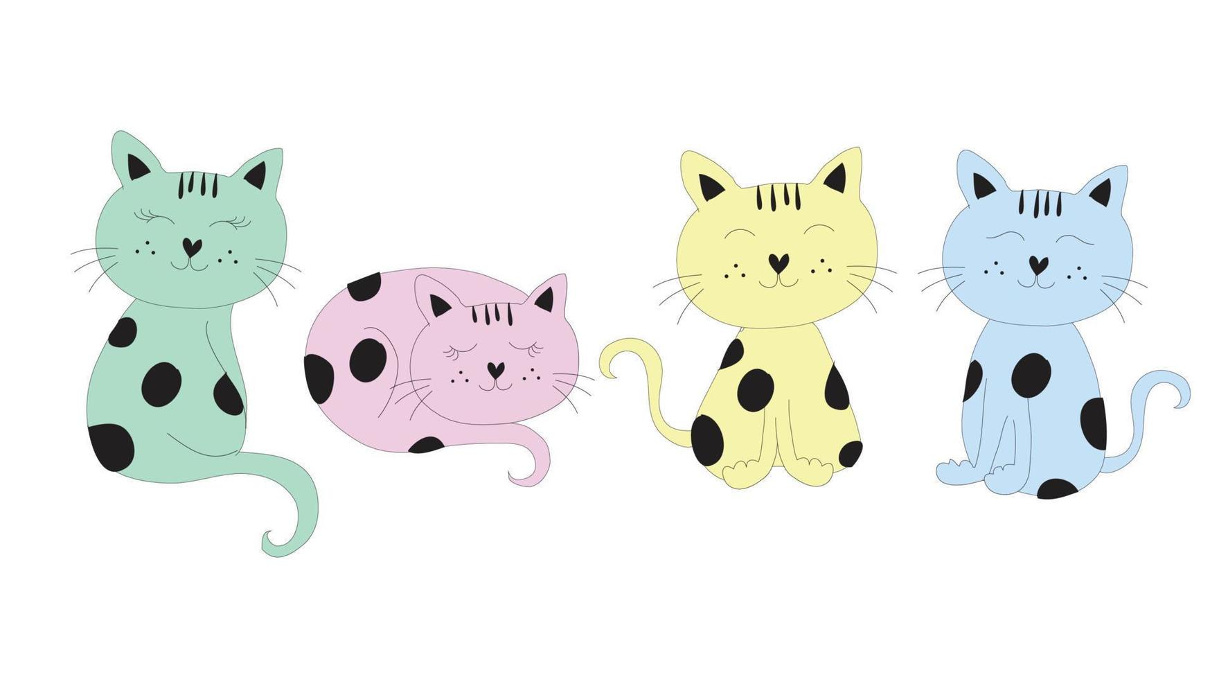 Colorful cute kitty cats isolated vector illustration