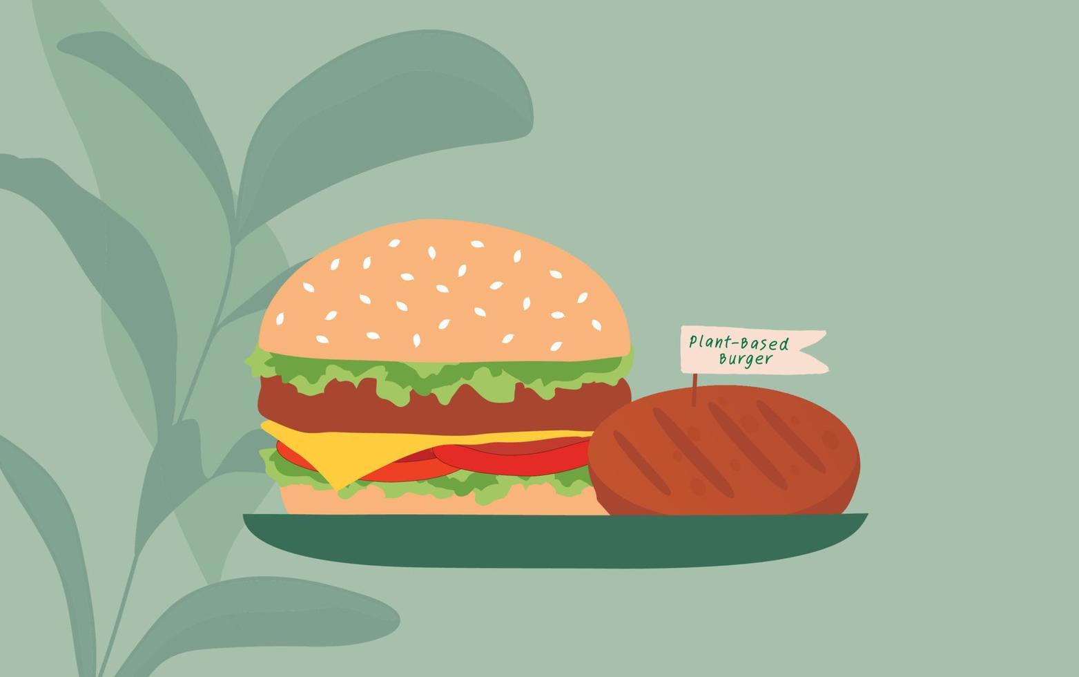 Plant based beyond meat hamburger vector illustration. Vegan and healthy lifestyle vegetarian concept