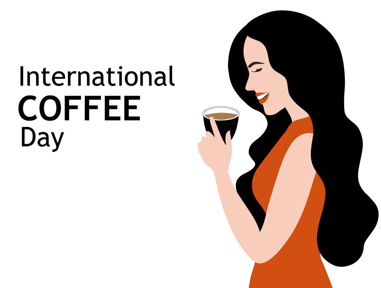 día internacional del café mujer bebiendo una ilustración de vector de café