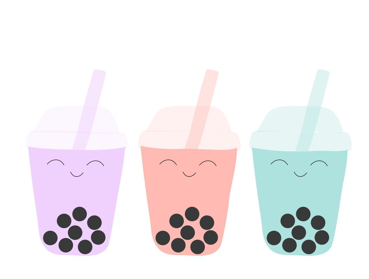 Colorful bubble tea cups vector illustration