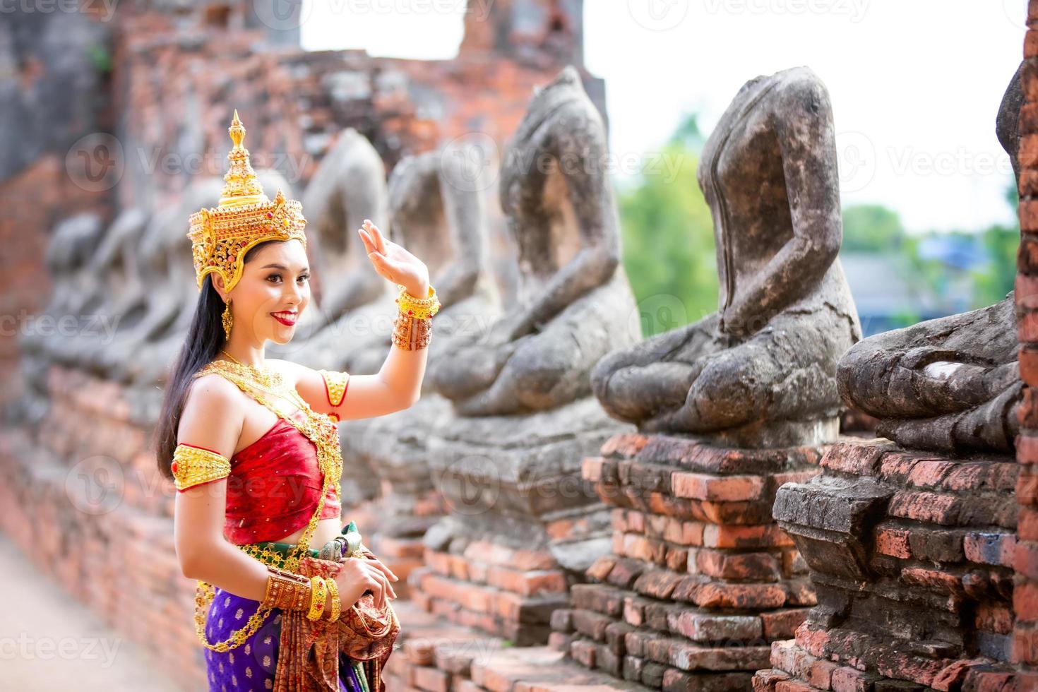 Thai costume dress beautiful women, costume thai style in thailand photo