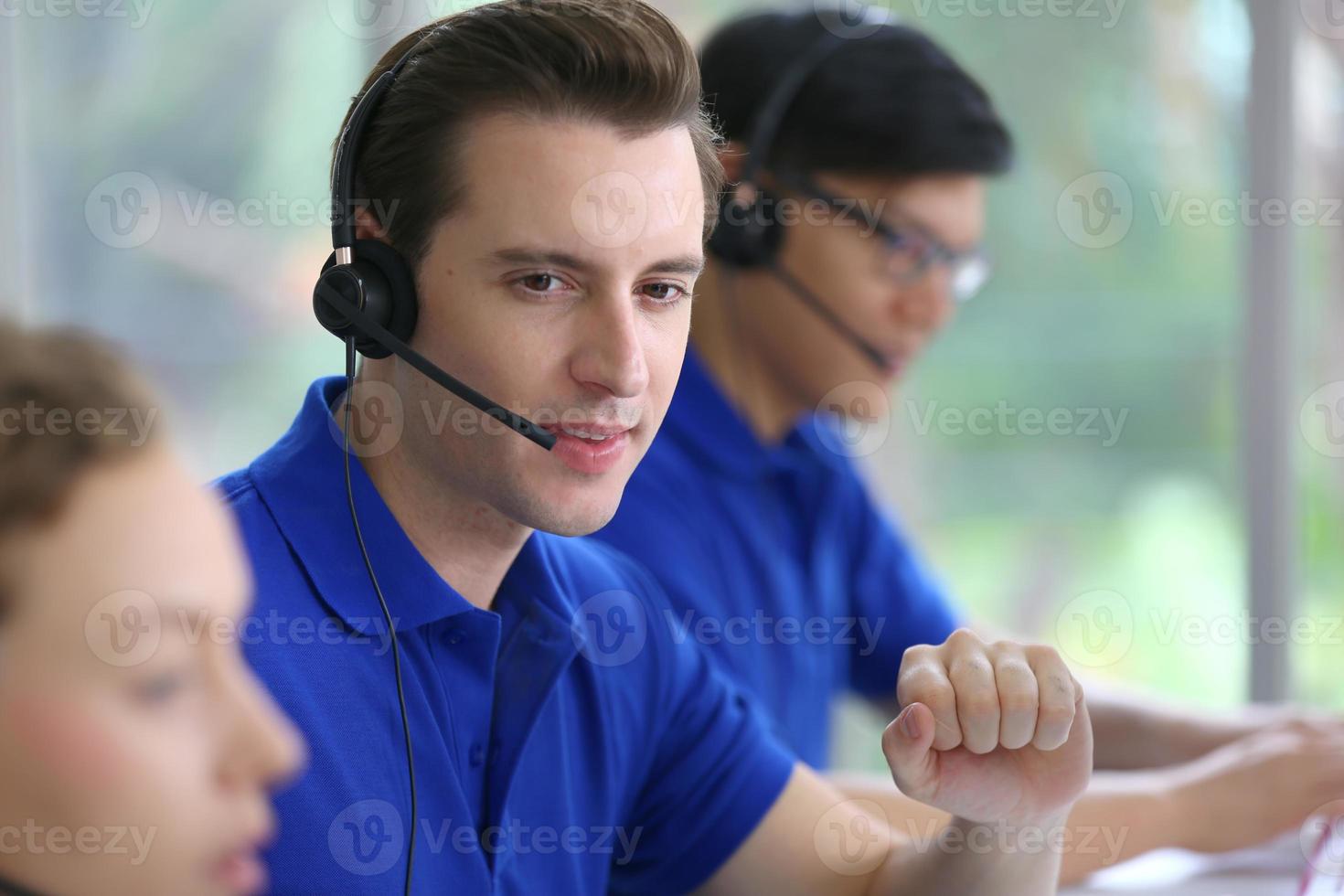 Service Team Concept. Operator or Contact Center Sale in Office, Information People Call Center, Quality Professional Team Sales Support Office. Environment Workplace Representative Company. photo
