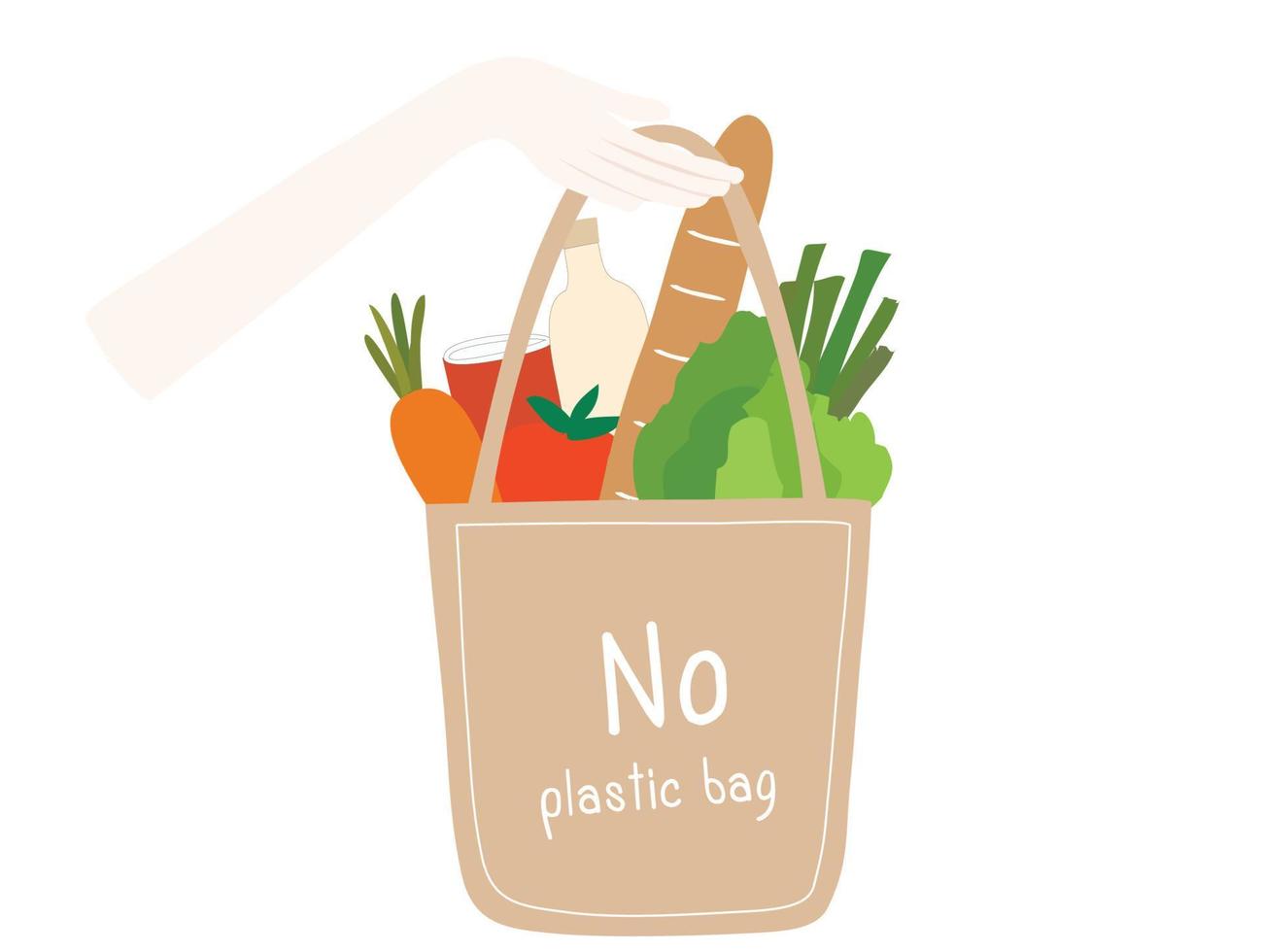 Say no to plastic bag lettering on shopping clothing bag isolated vector illustration.