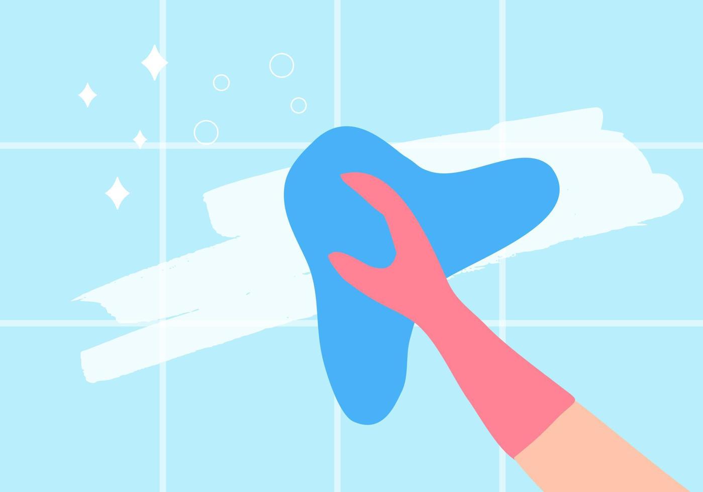 concepto de servicio de limpieza, mano en guantes lavar la pared, baño y cocina ilustración vectorial vector