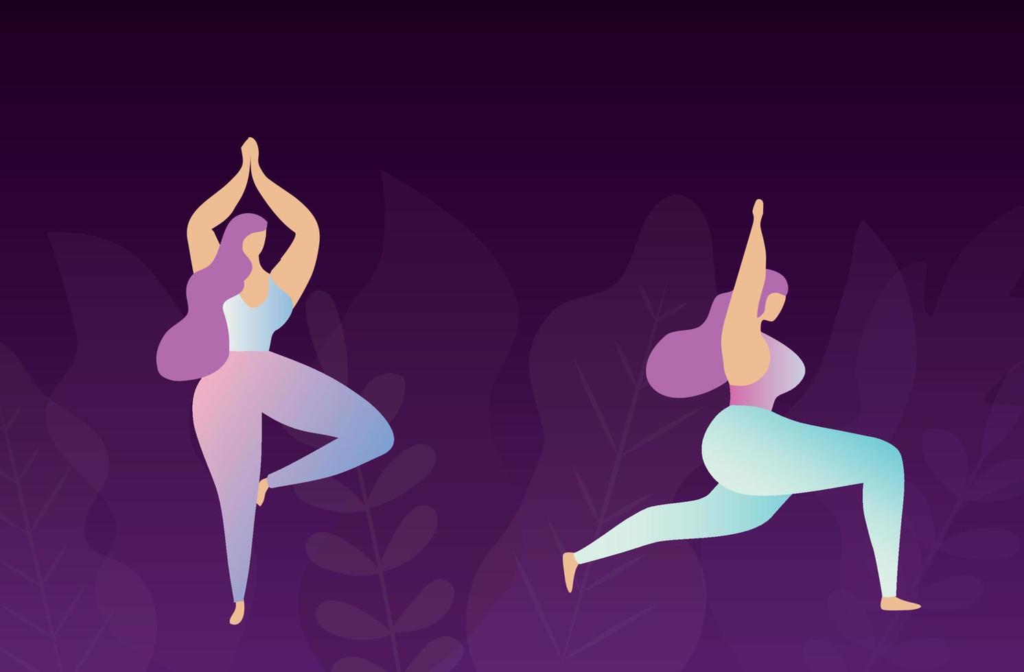 Beautiful plus size woman doing yoga exercise vector illustration. Love my body and body acceptance concept.