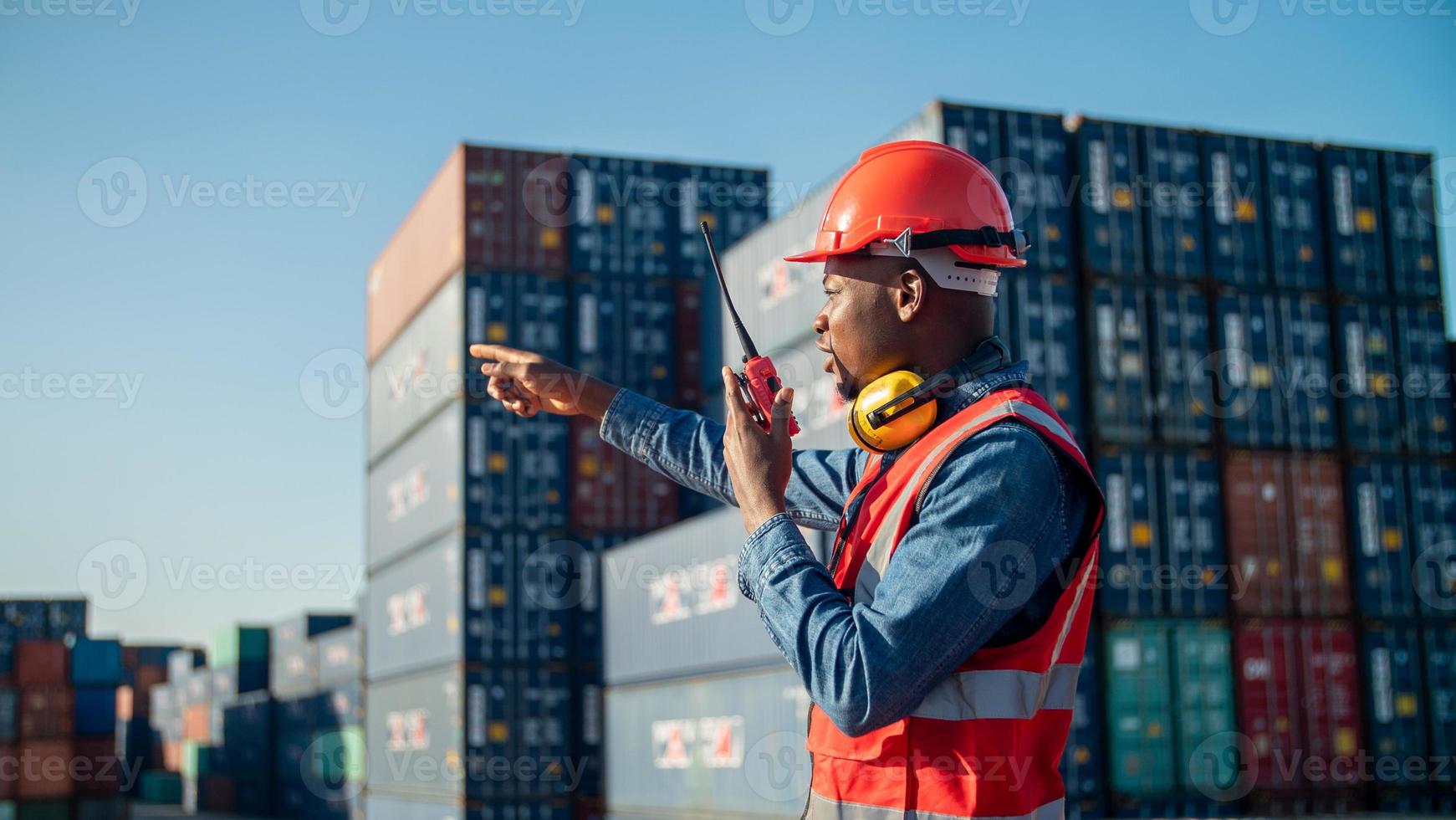 Industry worker control loading containers in the container terminal photo