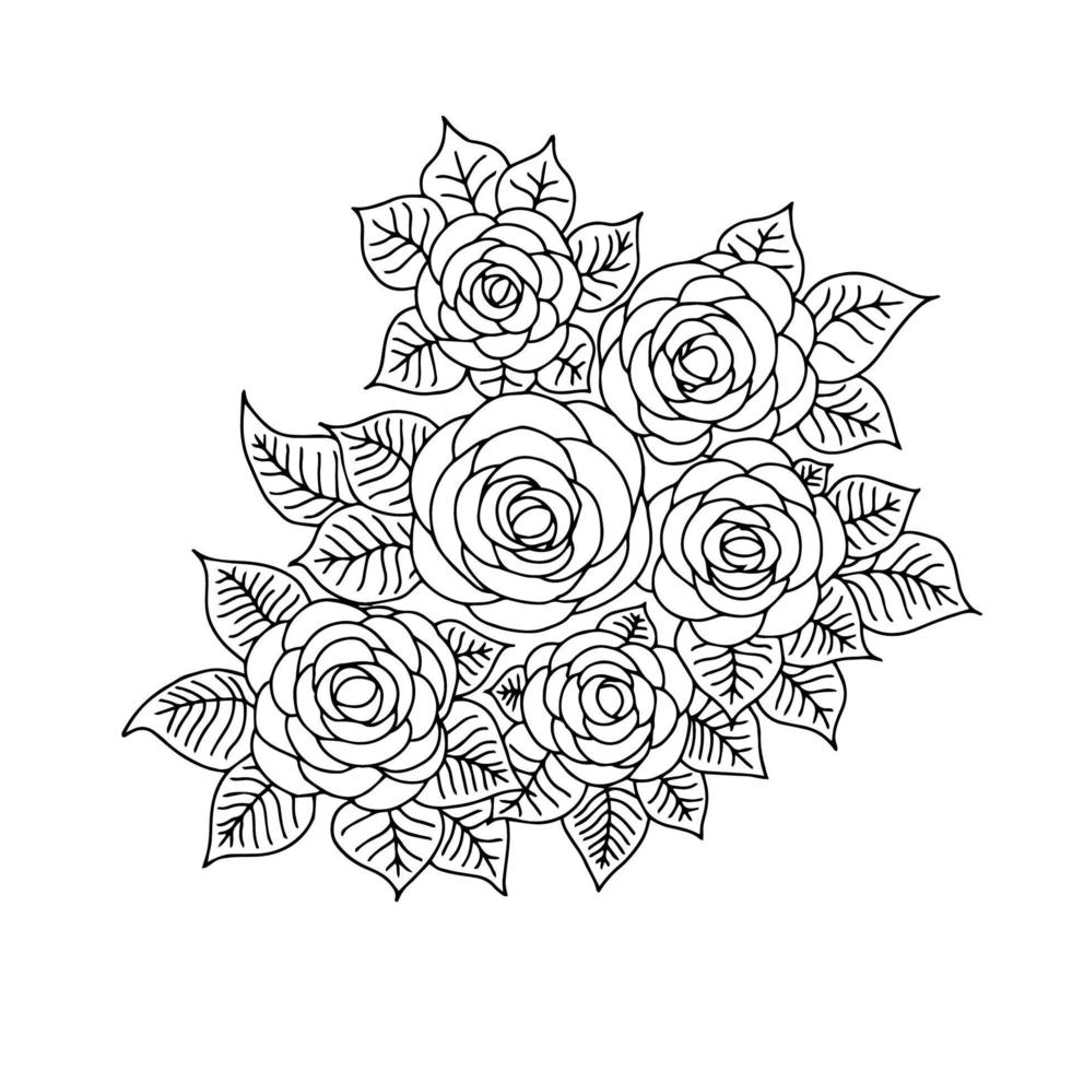 design vector outline flower rose coloring page. design painting line art flower rose.