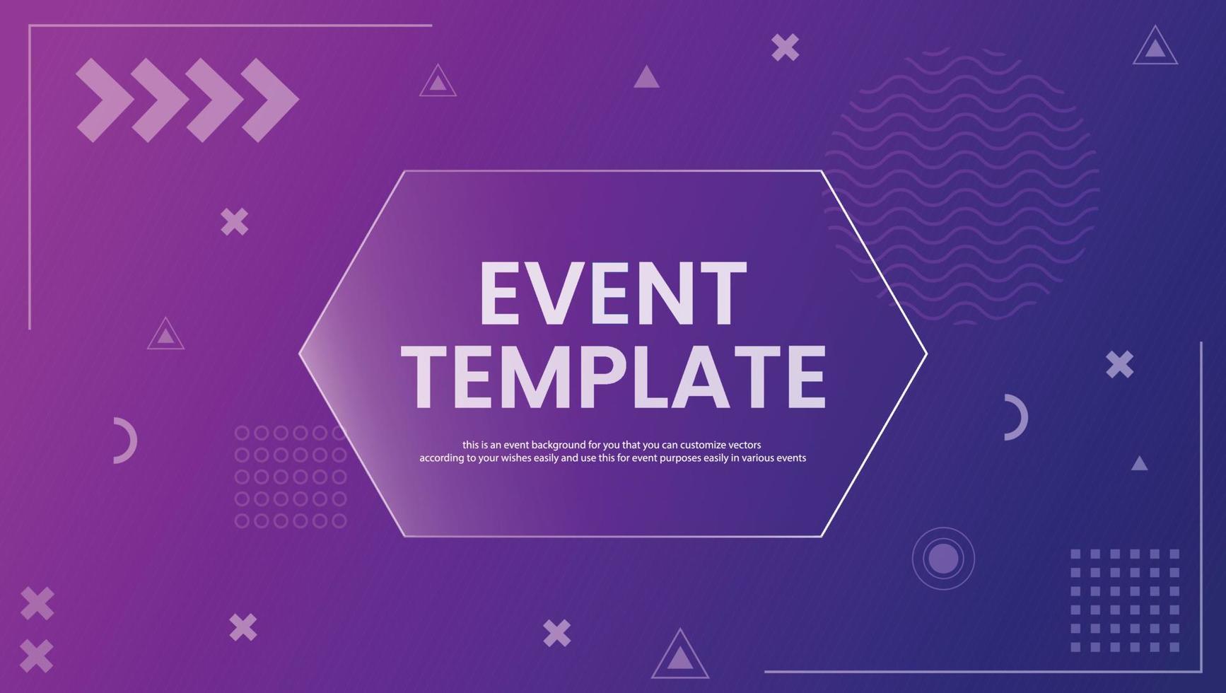 Modern Memphis abstract event banner vector in purple and dark blue vector with memphis assets that can be used for the best event posters for indoor or outdoor at various university, school, company
