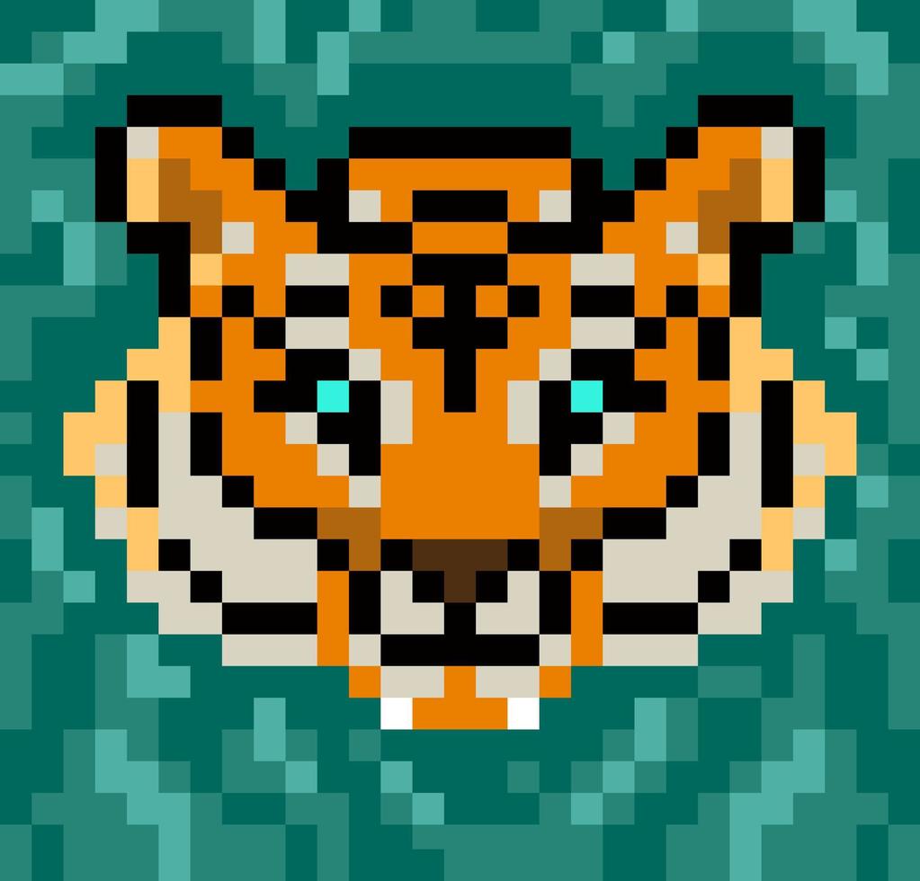 Pixel tiger hunt in thicket vector