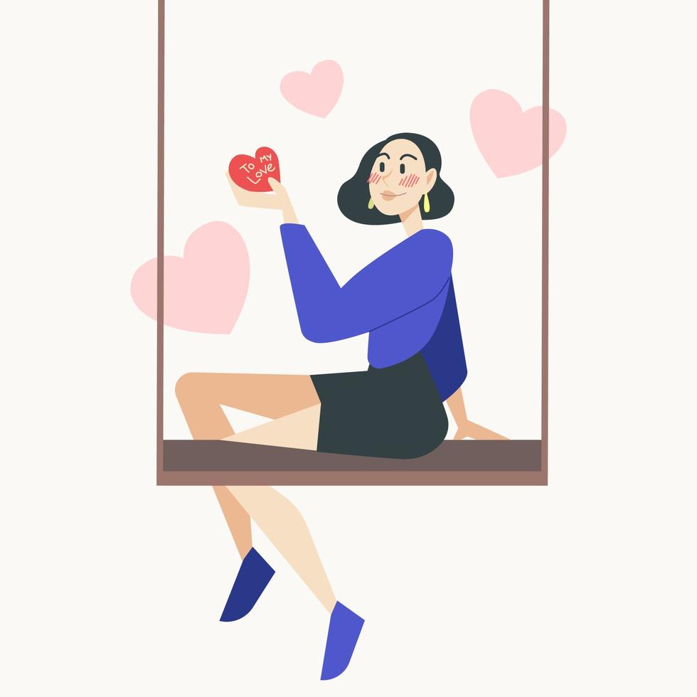 Girl received a postcard for Valentine's Day vector