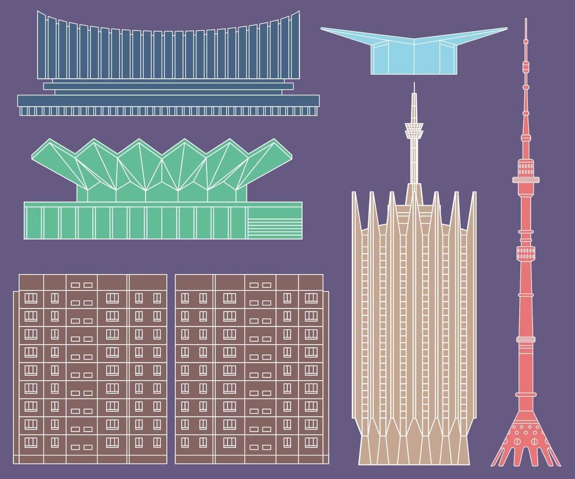 dibujo plano modernismo union sovietica edificios vector