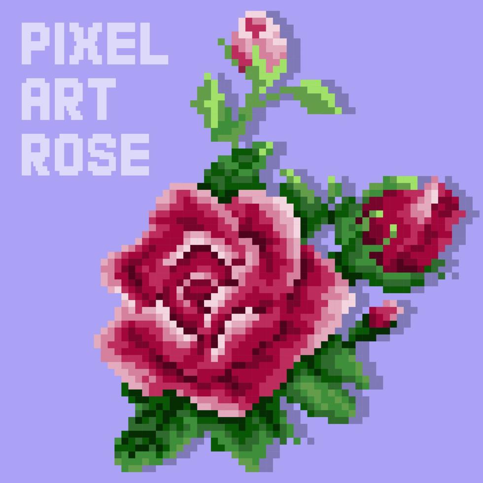 pixel art rosa flor ilustración vector