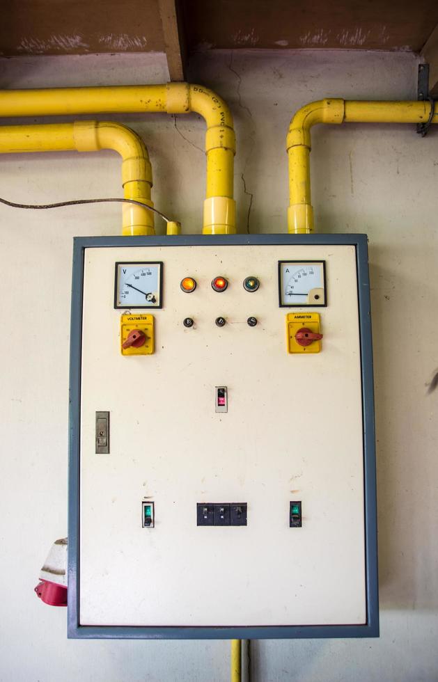 Electricity distribution box with wires and circuit breakers photo