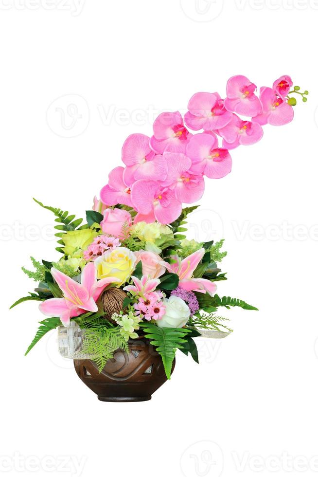 artificial orchid flower isolated on white background photo