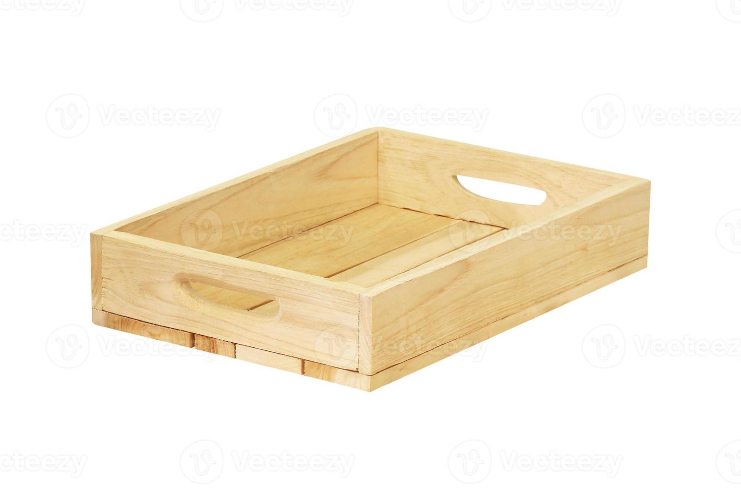 Empty wooden box isolated on white background photo