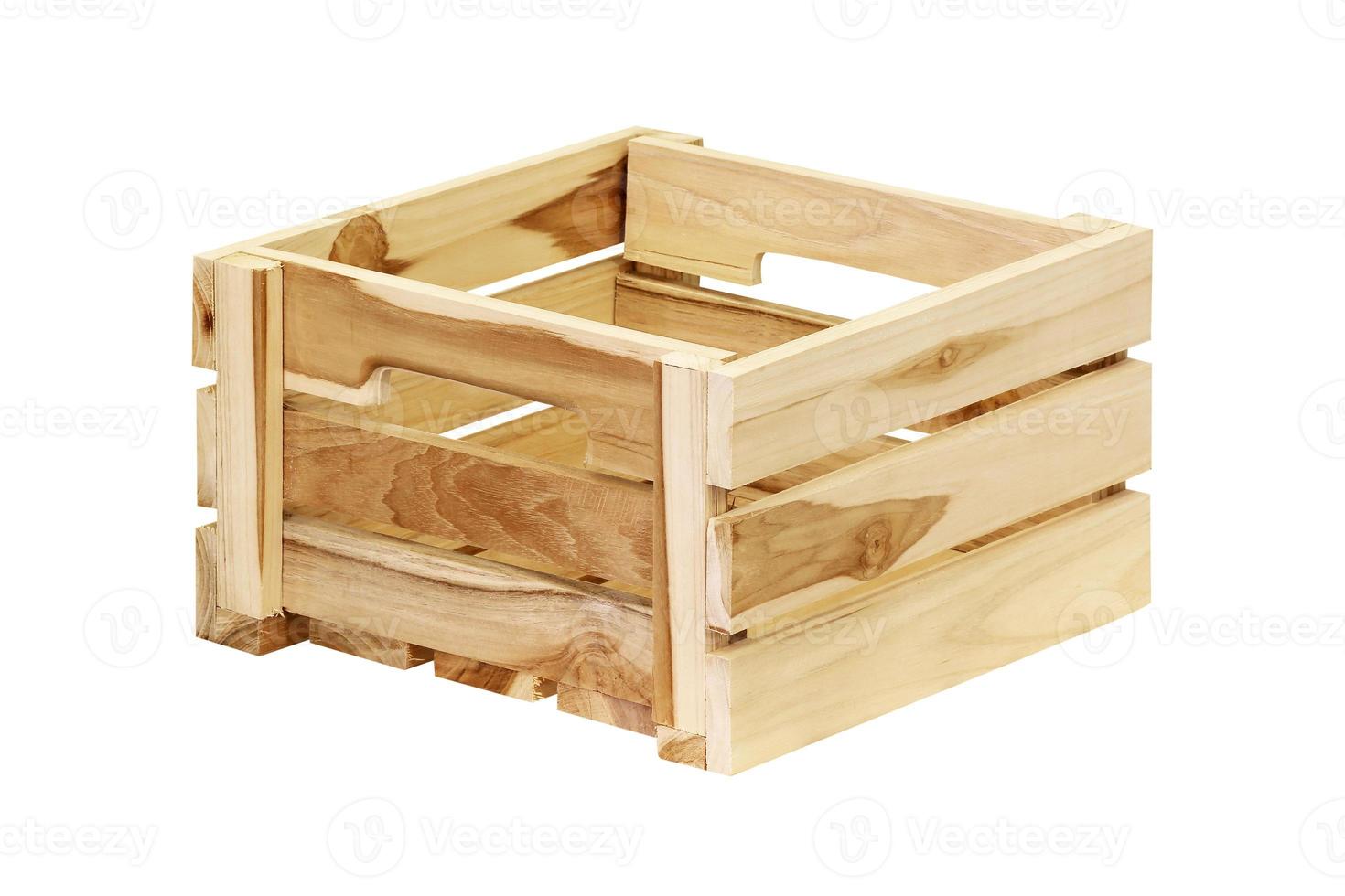 Empty wooden box isolated on white background photo