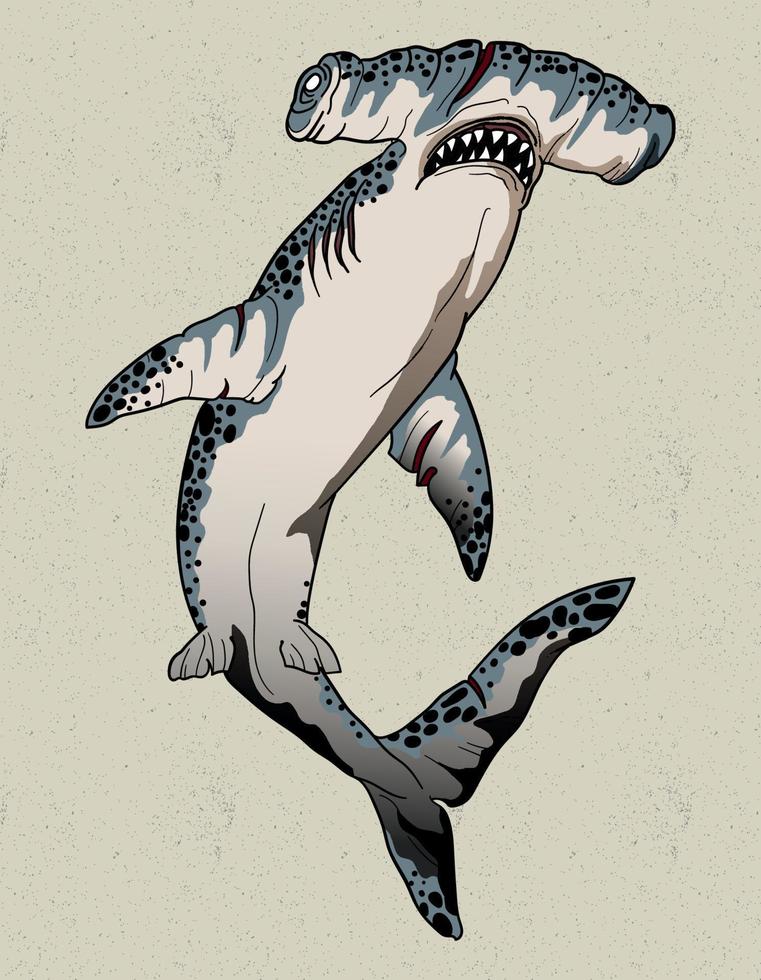 hammer shark tattoo art vector