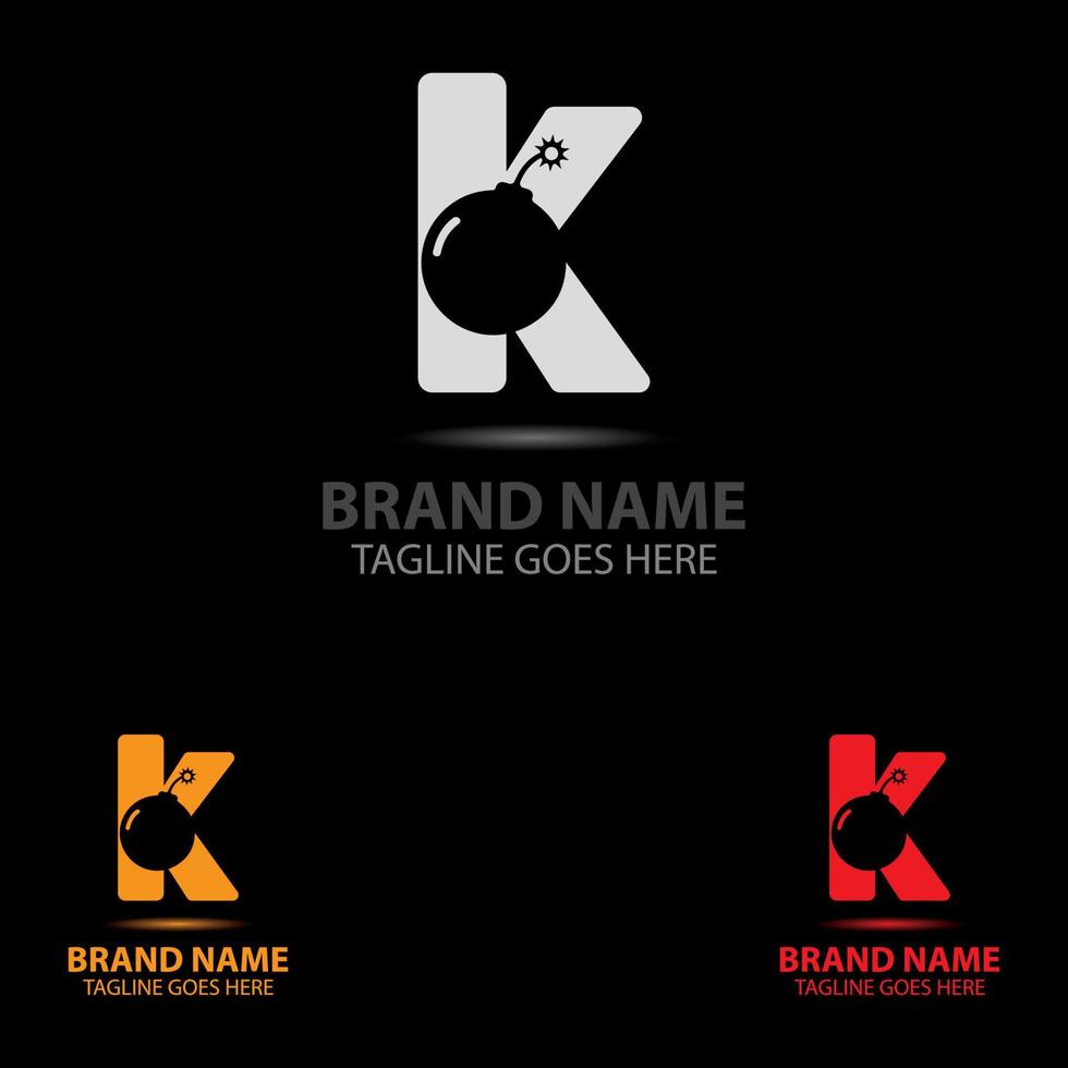 K letter With boom logo creative alphabet concept design vector