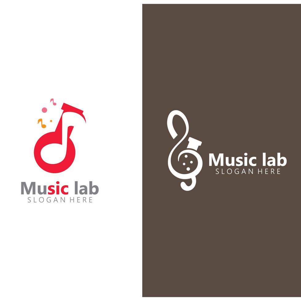 música con vector de concepto de diseño de logotipo de ciencia de laboratorio. vectores de quimica