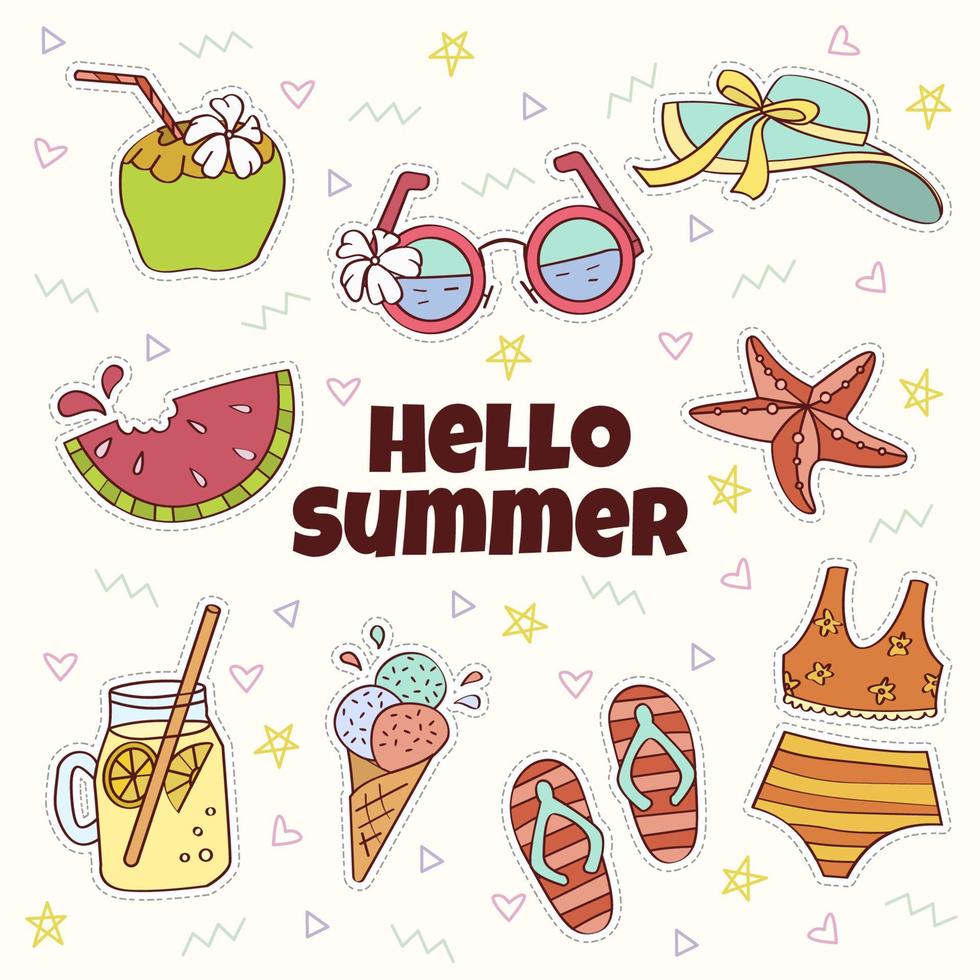 Summer Activity Sticker Set vector