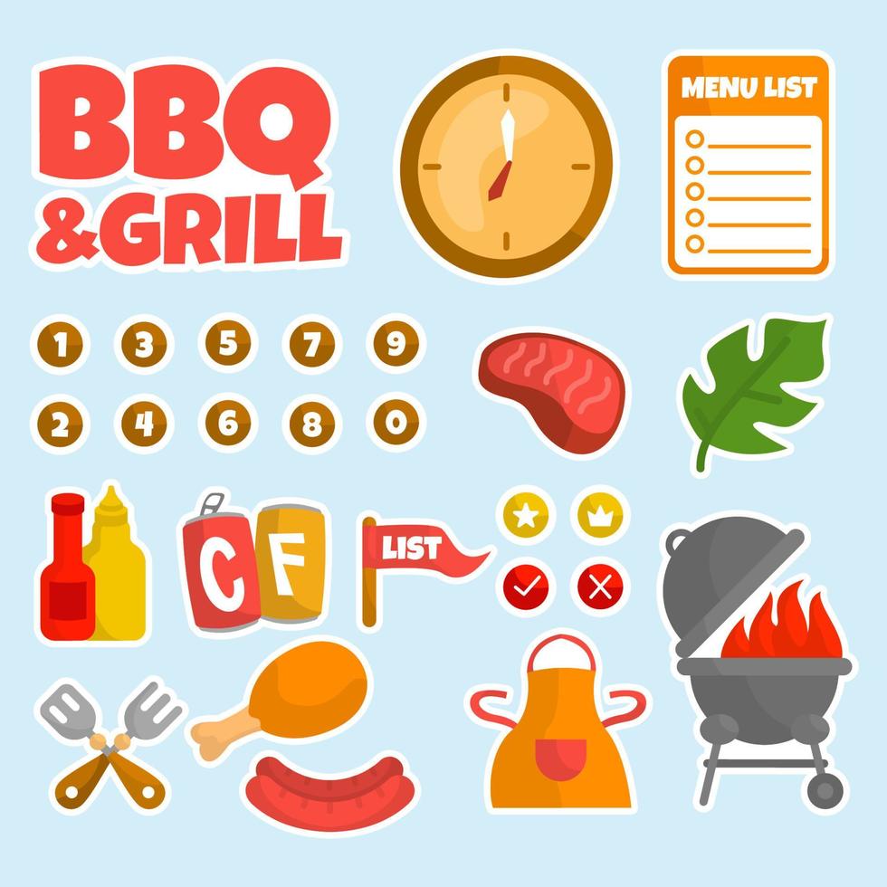 Set of Summer Barbecue Stickers vector