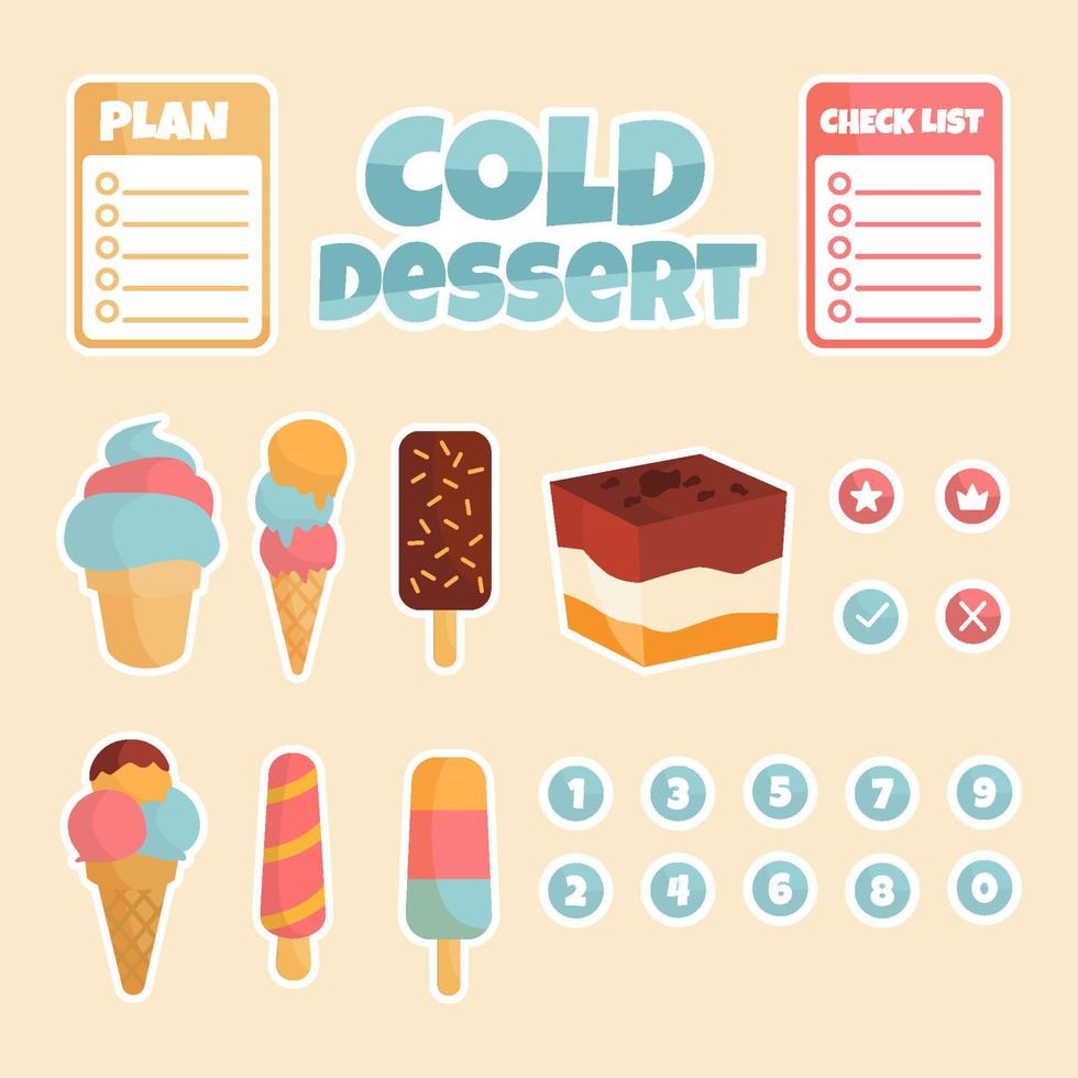 Cold Summer Dessert Journaling Sticker Set vector