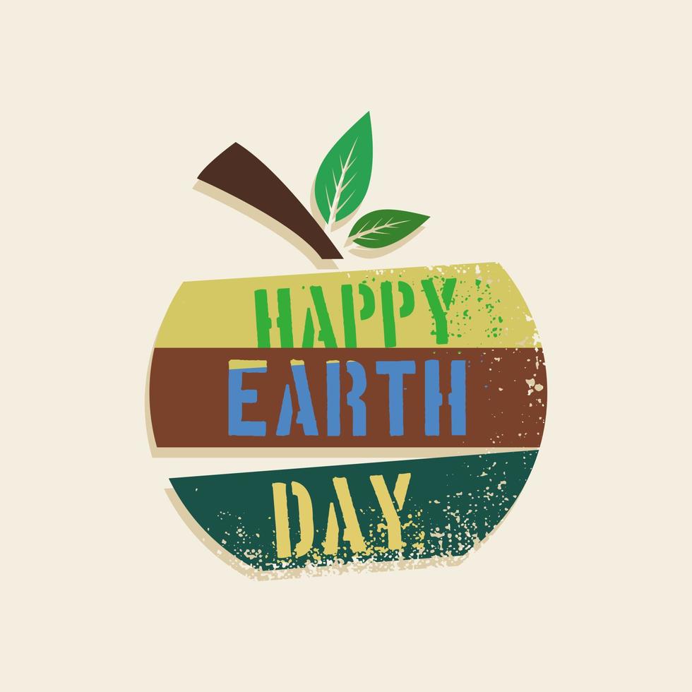 Happy Earth Day. Grunge letters resembling apples with leaves vector