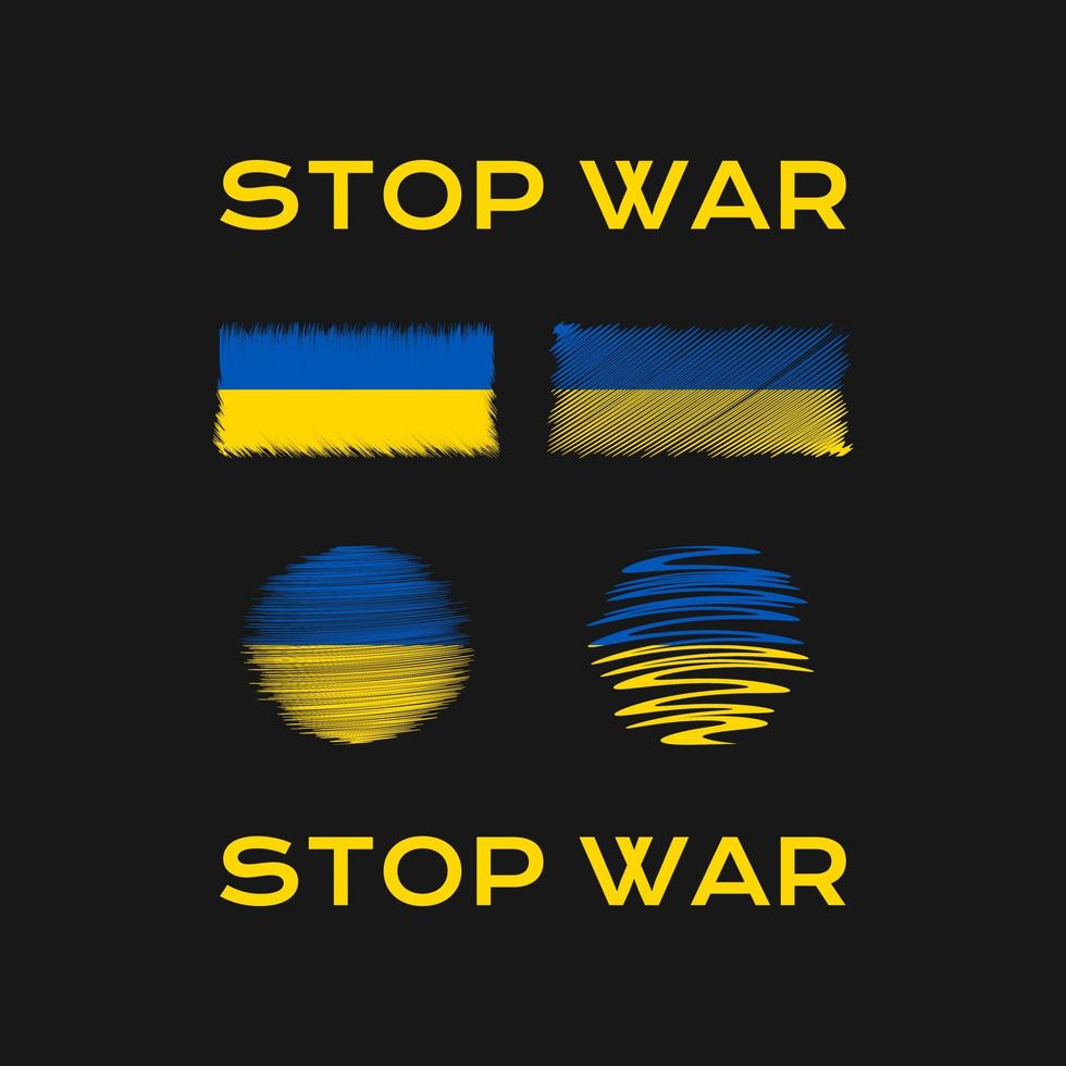 Stop war, ukraine flag set in sketch style. Set of flags of countries vector