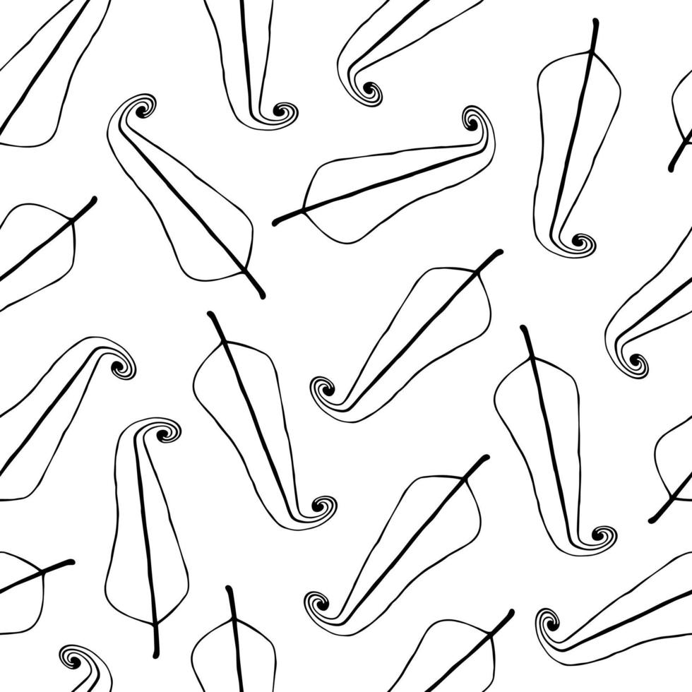 Seamless vector pattern with white bird feathers. Simple vintage feathers without a pattern on a white background. Hand drawn doodle, feather outline