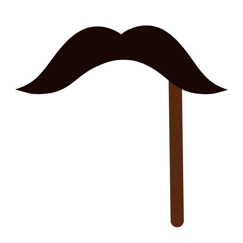 Vector icon black mustache on a stick. The isolated image on a white background. Party decoration, vintage element