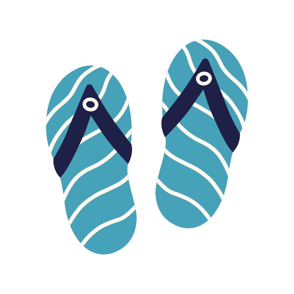 par de chanclas icono de vector. ilustración dibujada a mano aislada sobre fondo blanco. zapatos de playa abiertos a rayas. zapatillas de verano azul sobre caucho. elemento plano brillante para decoración, diseño de temporada vector