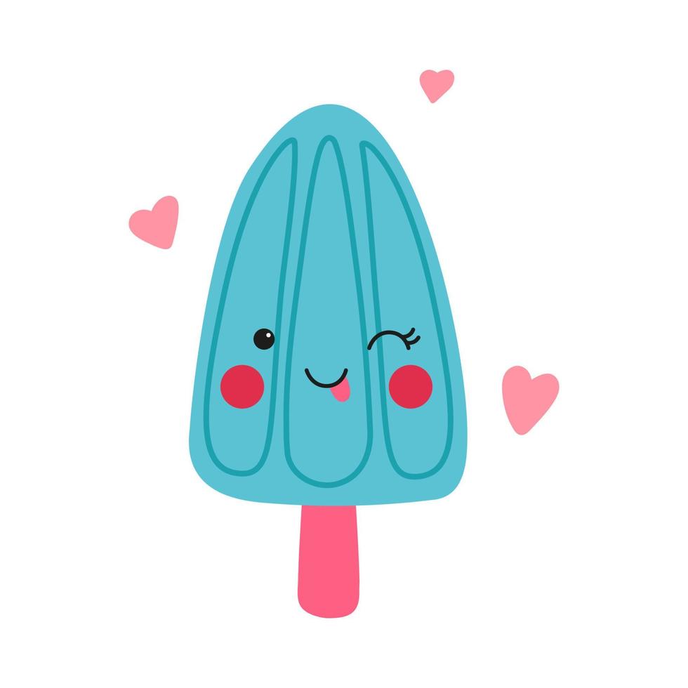 Kawaii blue ice cream popsicle character. Funny vector illustration