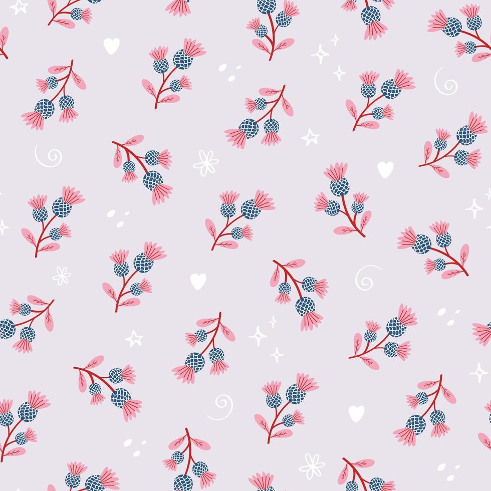 Cute seamless pattern with Thistle. Vector botanical print