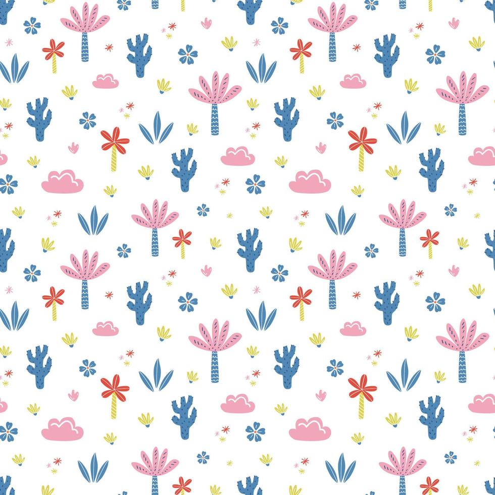 Doodle jungle vector pattern. Childish seamless print