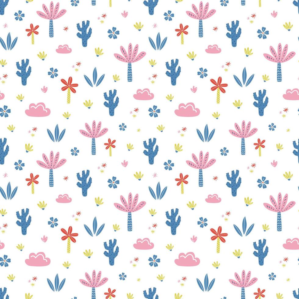 Doodle jungle vector pattern. Childish seamless print