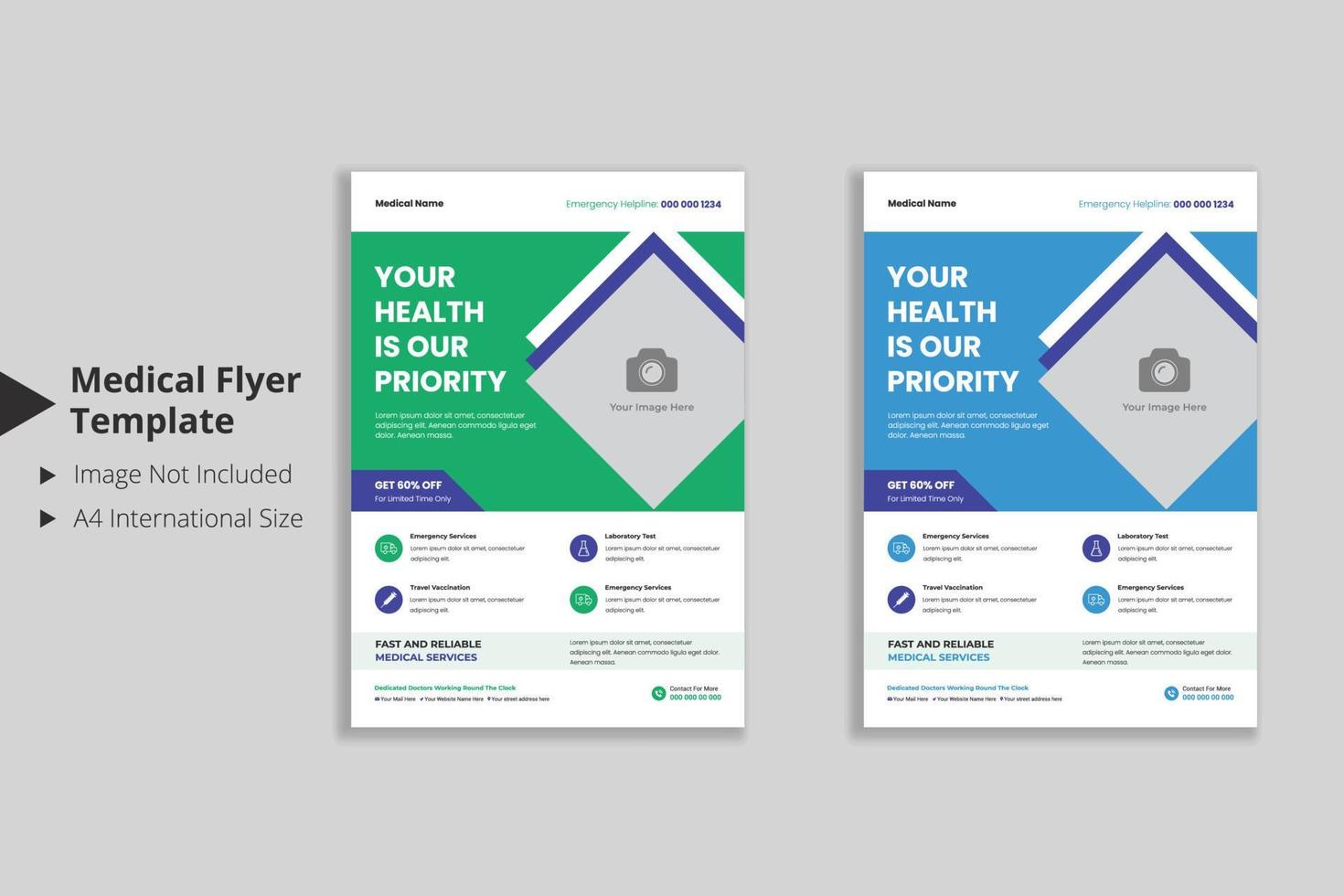 Medical Flyer Template Design for Health Care Services vector