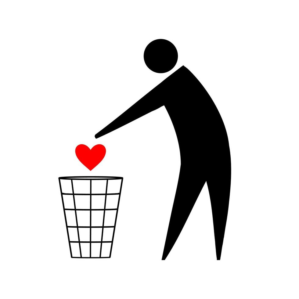 Garbage symbol unhappy love. vector